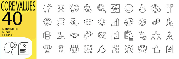 Core Values icon set. Editable stroke.