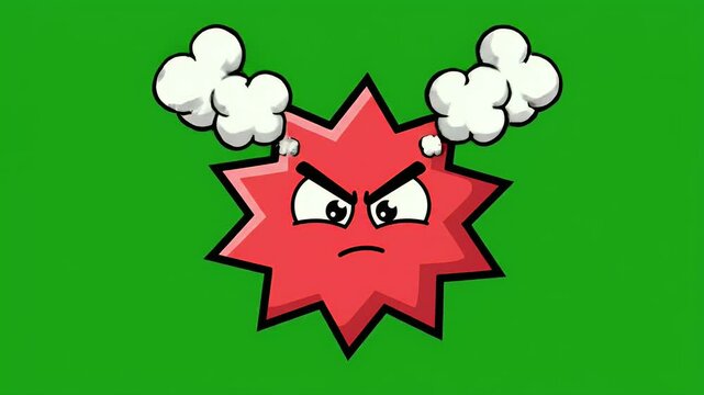A cartoon-style illustration features an angry red star with angry eyes, smoke on a green background