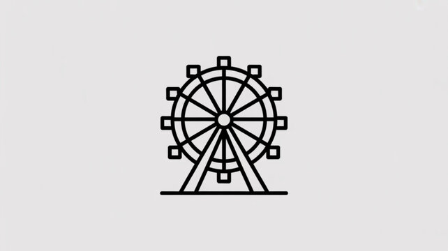 Black line drawing of a ferris wheel on a light gray background with seats