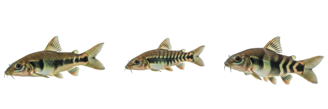 Hillstream loach Beaufortia kweichowensis isolated on white background, butterfly loach Chinese freshwater river species 溪流鳅 algae eating aquarium fish cutout image