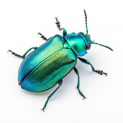 Iridescent Metallic Turquoise Beetle Captured in High-Fidelity Macro Photography on White Background