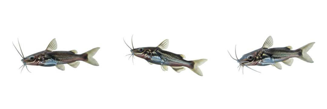 Glass catfish Kryptopterus vitreolus isolated on white background, transparent ghost catfish Southeast Asian freshwater Siluridae aquarium species ปลาหนังแก้ว cutout image