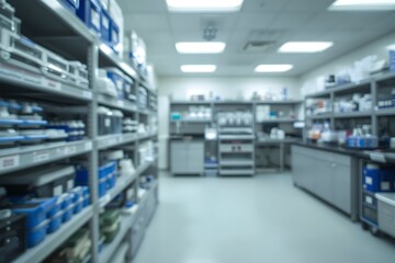 Fototapeta premium AI Generative Laboratory Scene with Shelves of Scientific Equipment and Supplies