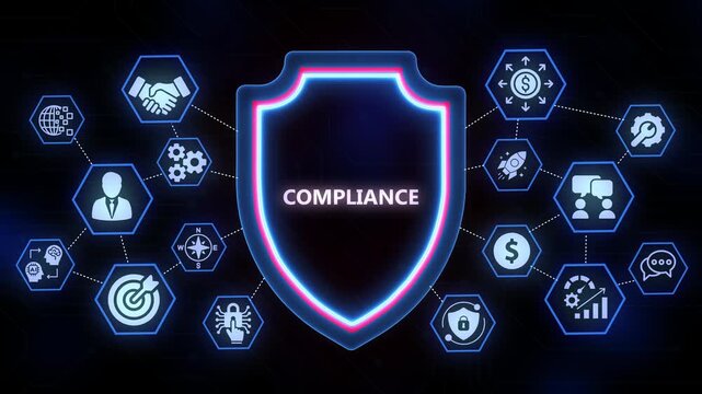 Digital Shield with Compliance Icons Representing Business Security and Data Protection Concepts image