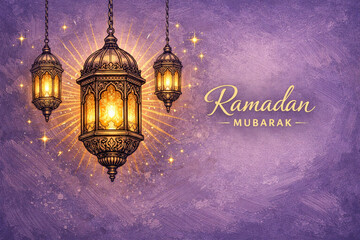 Ramadan Mubarak Purple Lantern Illustration