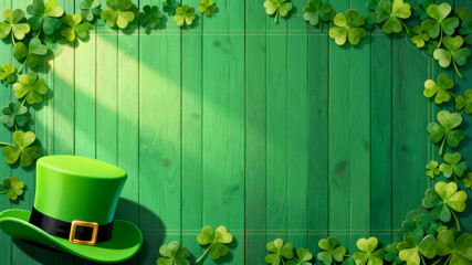 Emerald Clover Background with Leprechaun Hat