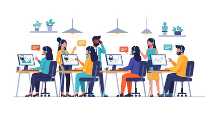 Naklejka premium Diverse group of people working together in a modern office environment.