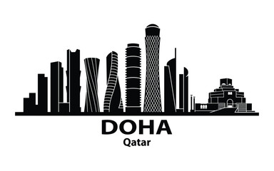 Fototapeta premium Silhouette of Doha Qatar skyline in black