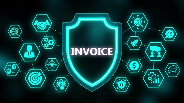 Invoice Shield with Connected Icons Illustrating Billing Processes and Financial Management finance
