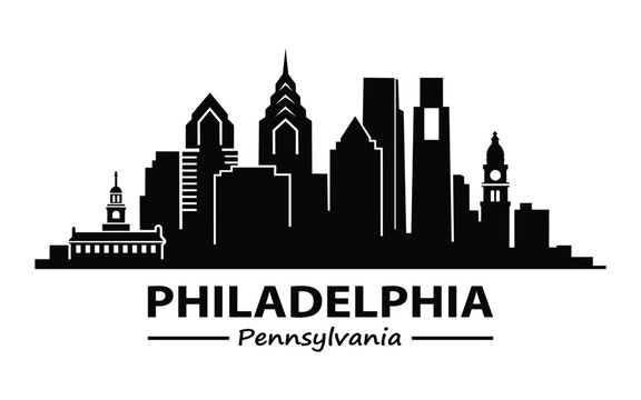 Black skyline of Philadelphia Pennsylvania USA