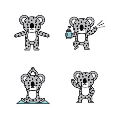 Cute cartoon koala character set with different poses and actions