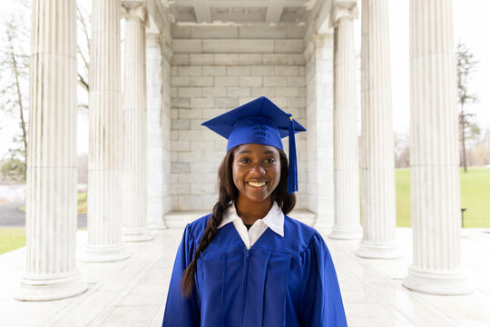 Blue Cap and gown graduation Black Teen 