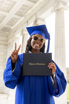  Peace Sign Black Teen  portrait graduation 