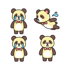 Obraz premium Crying cartoon panda bear with bow tie in various poses on white background