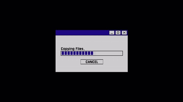 4K Retro Desktop UI Elements and Copying Files Dialog Box. Copying Files Animation Computer interface