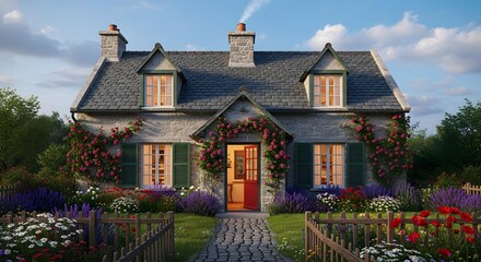 Fototapeta premium A front view of a cottage