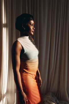 Elegant woman portrait in sunlight