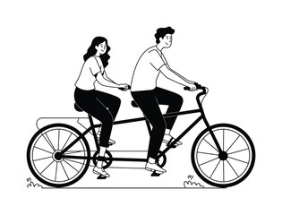 Fototapeta premium Couple riding a tandem bicycle, enjoying a leisurely outdoor activity together