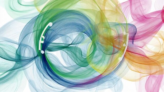 Vibrant abstract circular liquid motion inspired by melody swirling in colorful patterns