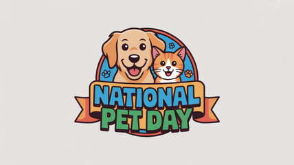 Obraz premium National pet day logo with dog and cat colorful cartoon illustration for animal lovers and pet owners celebrating special day