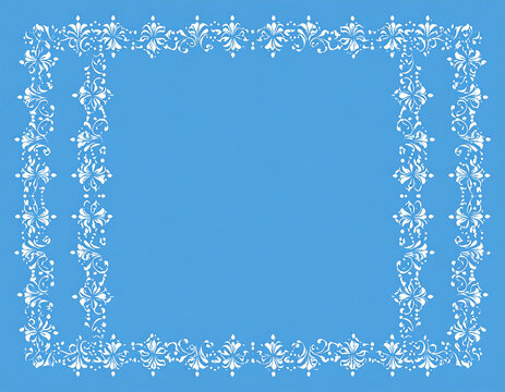 Decorative White Floral Frame on Blue Background