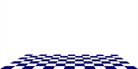 Checkerboard, chessboard, checkered plane in angle perspective. Tilted, vanishing empty floor.