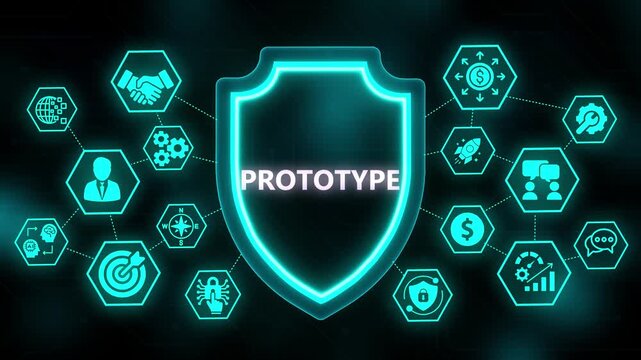 Prototype Concept Shield with Connected Icons Representing Innovation and Development image photo
