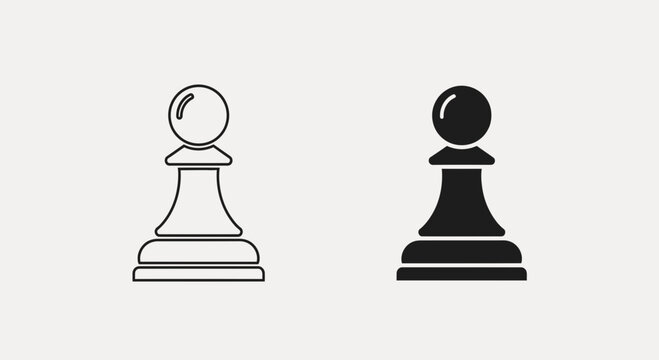 Chess Pawn Icons &ndash; Strategy Board Game Piece Outline and Solid Symbol