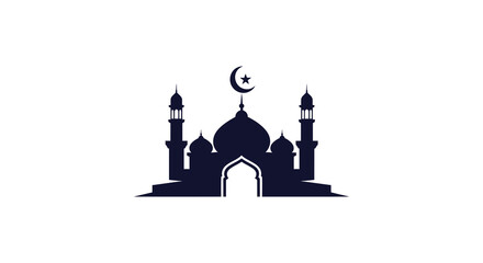 A striking silhouette depicts a dark blue mosque with crescent moon showcasing islamic architecture and design high quality © nhpvect02