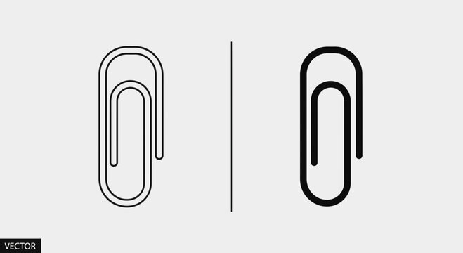 Paper Clip Icons &ndash; Office Stationery Binder Clip Outline and Solid Symbol