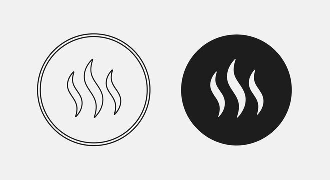 Steam Heat Vapor Icons &ndash; Hot Temperature Smoke Outline and Solid Symbol