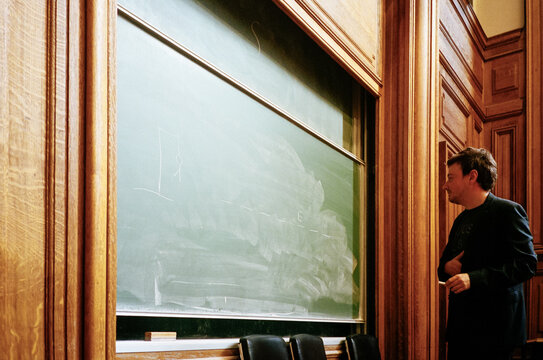 Vintage Chalkboard in Lecture Hall with copy space