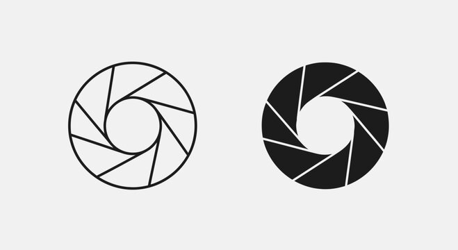 Camera Aperture Icons &ndash; Photography Shutter Lens Outline and Solid Symbol