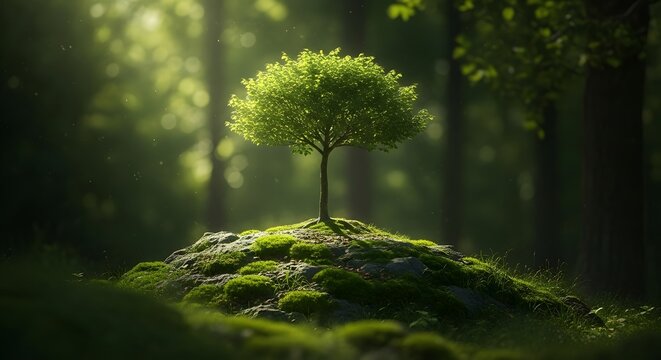 Background Green Forest Path With Sunlight And Trees