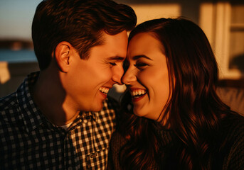 Naklejka premium Intimate Moment - Couples Close Embrace in Sunlight.