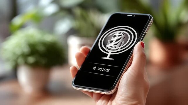 Smartphone with Voice Recording Interface on Modern Background