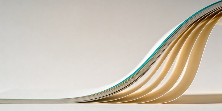Abstract minimal modern design background banner header template with teal and gold layered paper wave, clean copyspace for business presentation and print layout