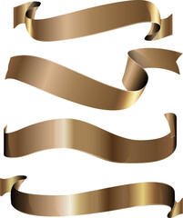 光沢感のあるゴールドリボンバナー装飾セット｜高級感あふれるラグジュアリーデザインの見出しフレーム・記念イベントやブランドロゴ演出に使えるベクター素材