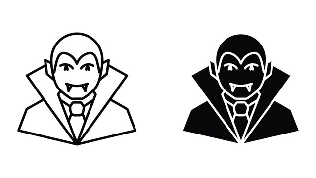 Dracula vampires black and white outline and silhouette