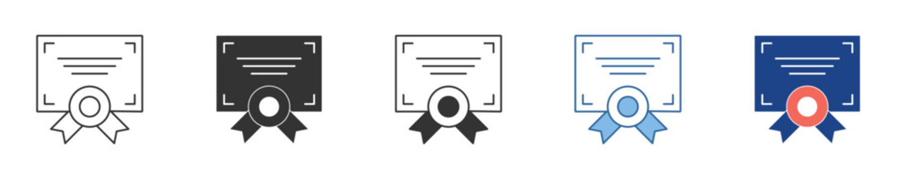 Collection of diverse diploma and certificate icons, symbolizing academic achievement, professional qualification, and official recognition in various stylish designs for modern applications