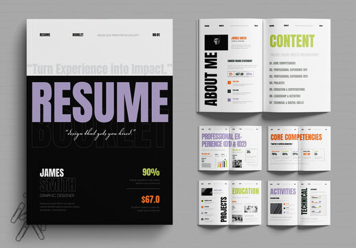 Resume Booklet CV Multipage Template Design