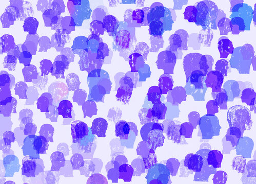 Multiple Two Color Overlapping People Illustration with Ink Textures