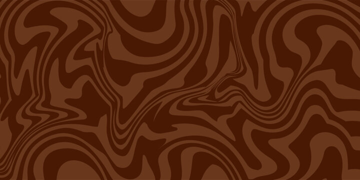 Abstract brown psychedelic waves print background. 1970s trippy seamless pattern. Marble acrylic swirl pattern. Coffee or chocolate liquid texture.