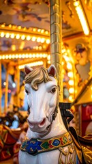 Fototapeta premium A white horse on a merry-go-round