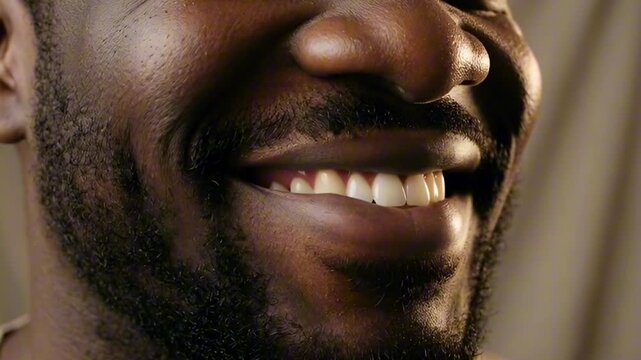 Close up of a man's lower face showing a beard and slight smile, masculinity and grooming, male confidence, subtle emotion.