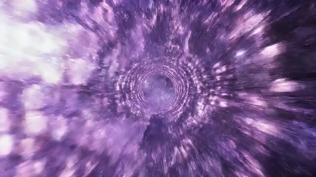 Cosmic disco ball in vibrant purple hues streaks through starry space, reflecting light