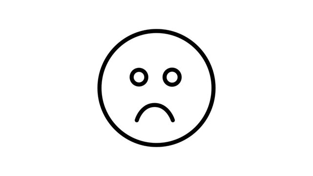 Sad Face Motion Icon. Minimalist sad face emoji icon animation representing negative feedback, errors, or a disappointed user experience.