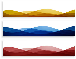 Obraz premium ゴールド・ブルー・レッドのグラデーションウェーブが重なる横長バナーテンプレート3色セット｜企業サイトや広告ヘッダーに使える抽象背景素材