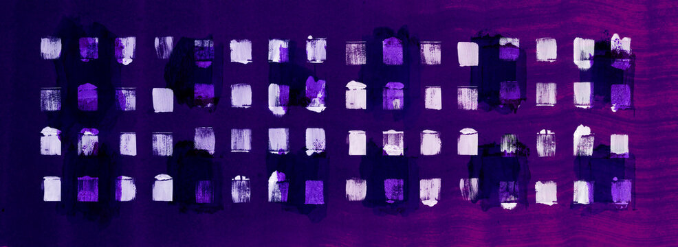 Wide Format Modern Art Composition with White Brushstrokes on Violet