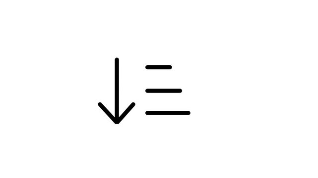 Sort or Filter Motion Icon. Downward arrow with horizontal lines representing sort by priority, list filtering, or data organization tools.